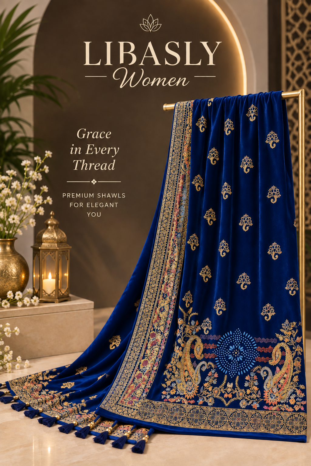 Ladies Embroidered Shawl ( Royal Blue )