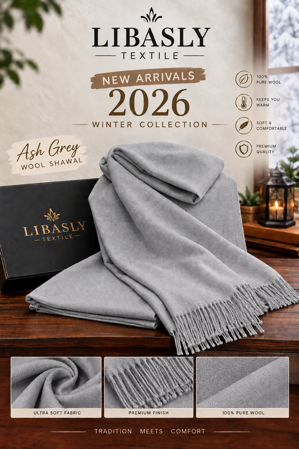 Original Wool Shawl ( Ash Grey )