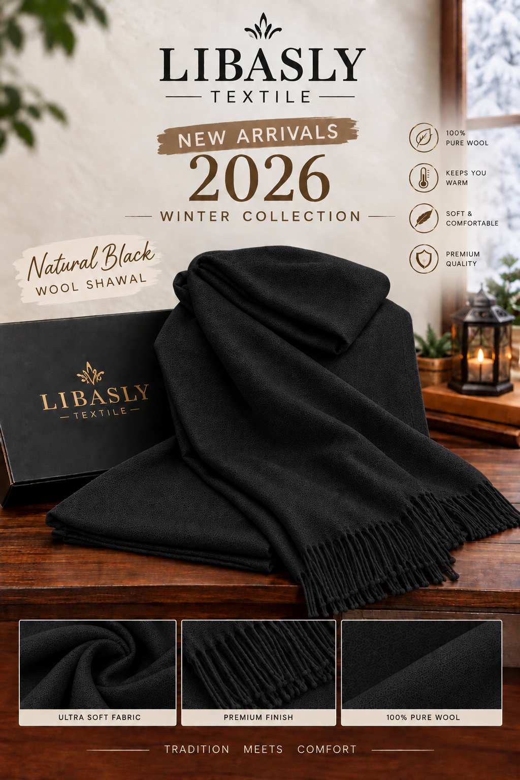 Original Wool Shawl ( Natural Black )