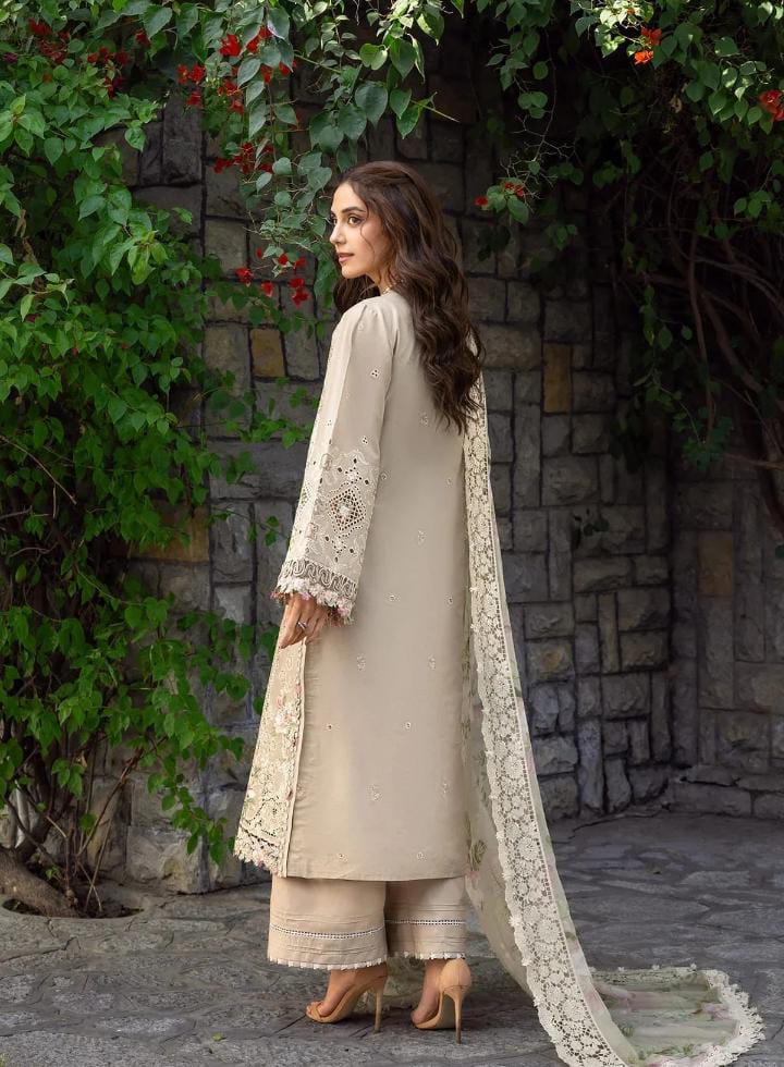 Dhanak 3-Piece Chikankari Embroidered Suit with 4-Sided Embroidered Pallu Wool Shawl (Art: 6385)