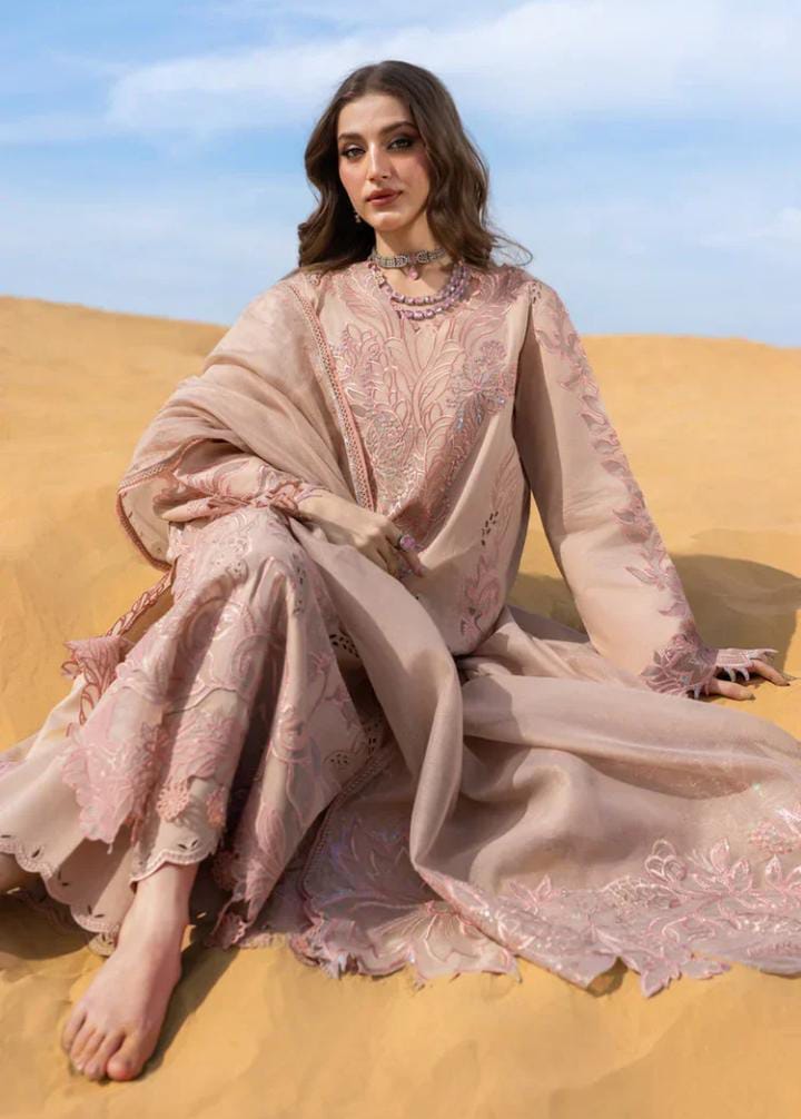 Dhanak 3-Piece Applique Embroidered Suit with Khadi Net Pallu Embroidered Dupatta (Art: 7005)