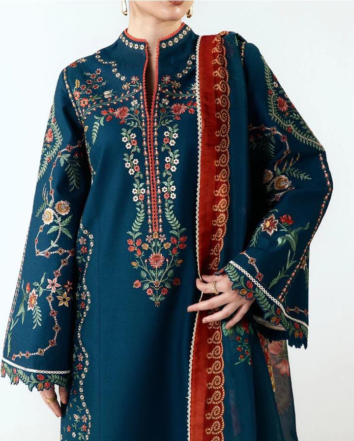 Dhanak 3-Piece Heavy Embroidered Suit with Digital Printed Wool Shawl (Art: 6395)