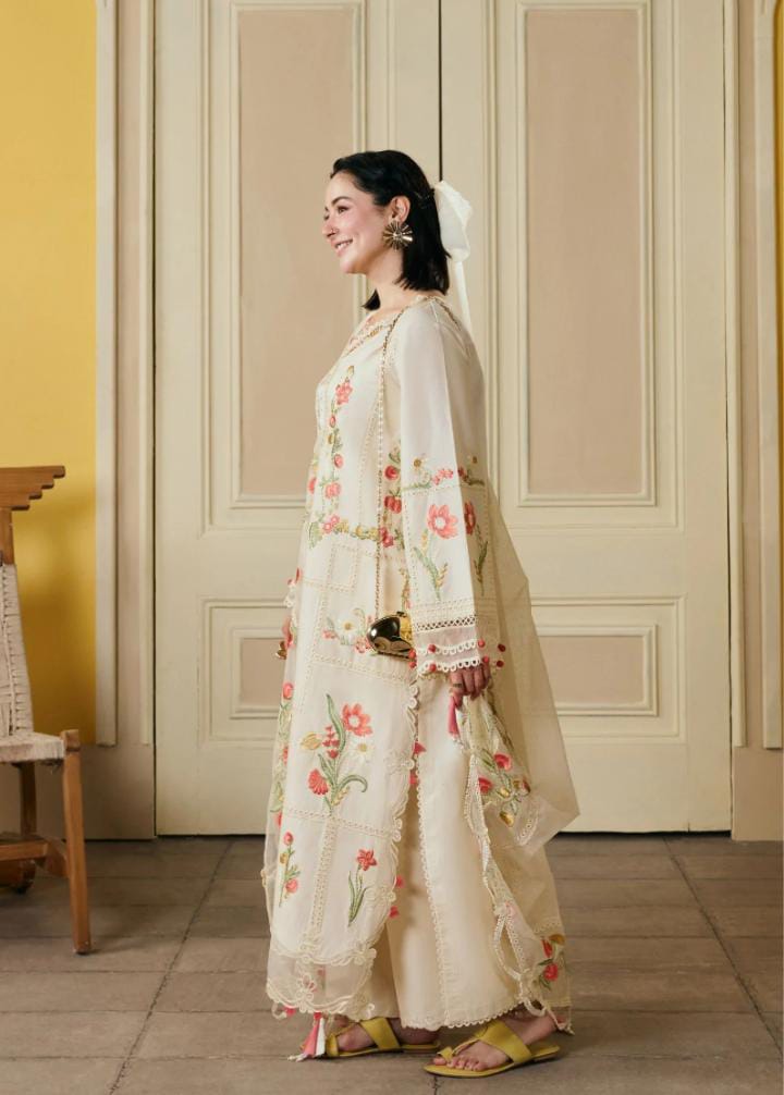 Dhanak 3-Piece Chikankari Embroidered Suit with Ready-To-Wear Khadi Net Dupatta (Art: 6389)