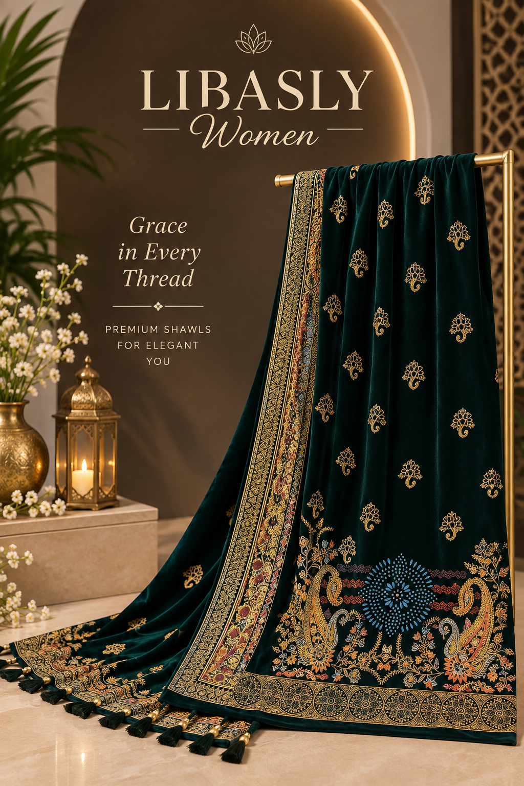 Ladies Embroidered Shawl ( Dark Teal )