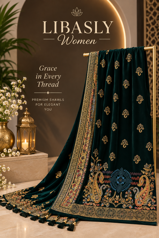 Ladies Embroidered Shawl ( Dark Teal )