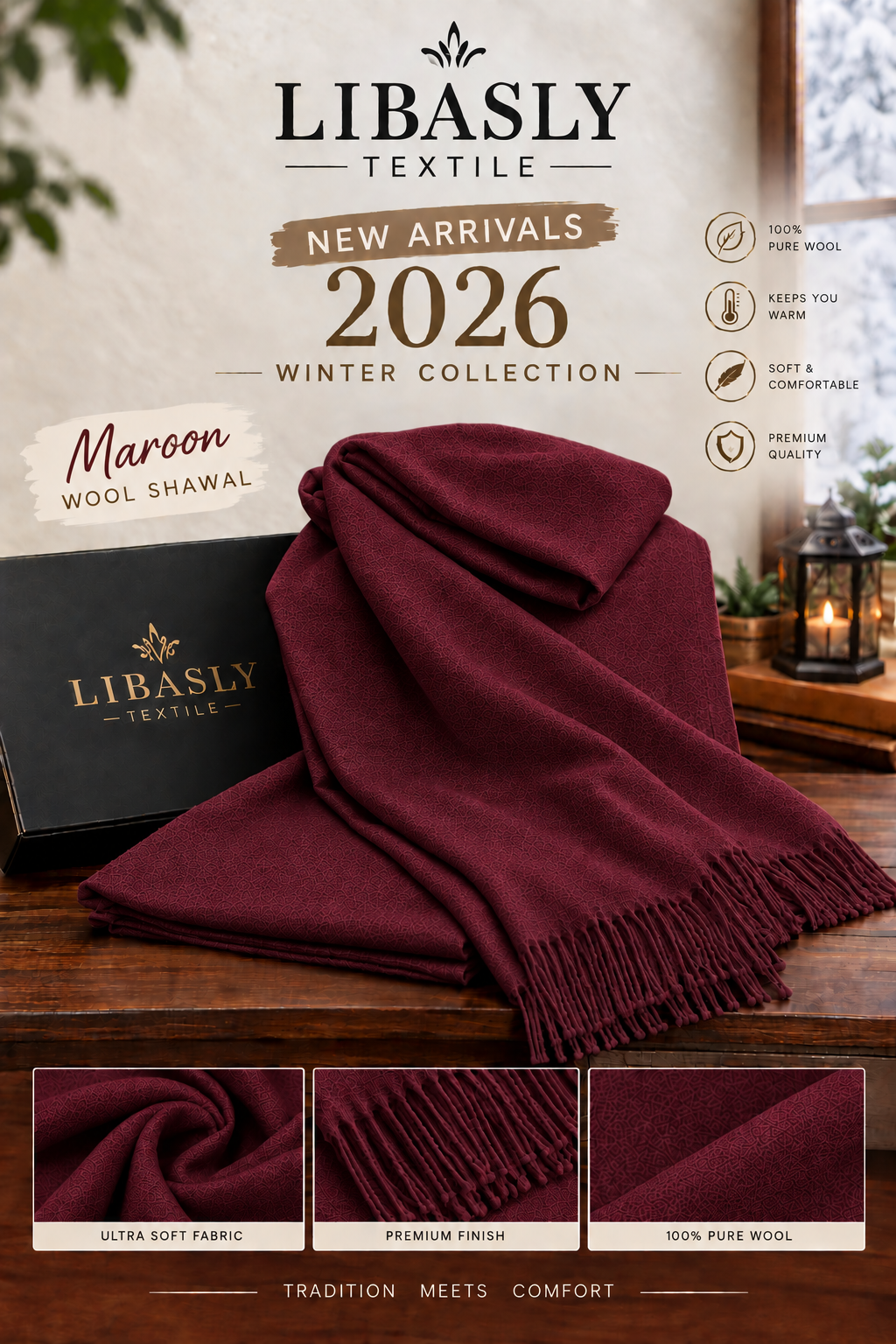 Original Wool Shawl ( Maroon )