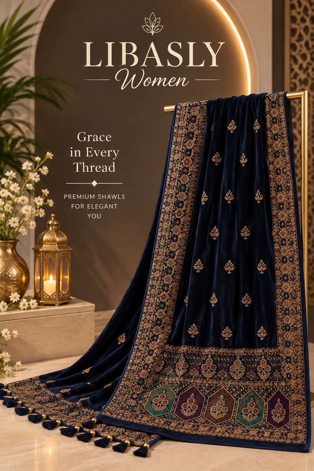 Ladies Embroidered Shawl ( Midnight Blue )