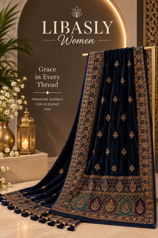 Ladies Embroidered Shawl ( Midnight Blue )