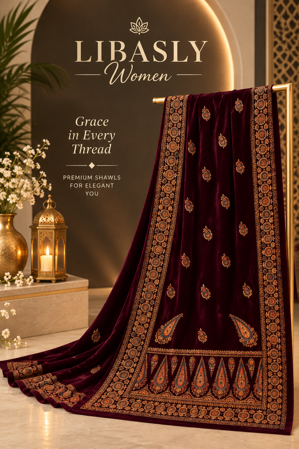 Ladies Embroidered Shawl ( Burgundy )