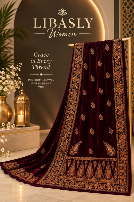 Ladies Embroidered Shawl ( Burgundy )