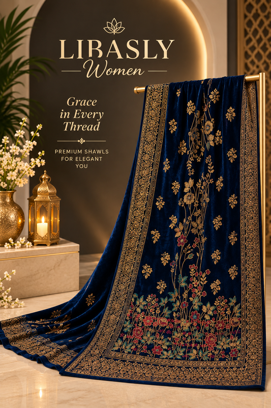 Ladies Embroidered Shawl ( Deep Navy Blue )