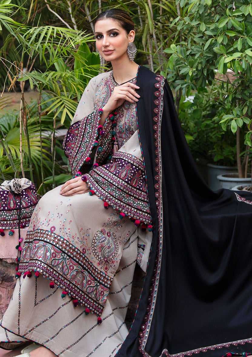 Dhanak 3-Piece Heavy Embroidered Suit with 4-Sided Embroidered Border Dupatta (Art: 6122)