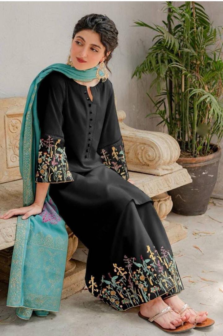 Dhanak 3-Piece Embroidered Suit with Digital Printed Wool Shawl (Art: 626)