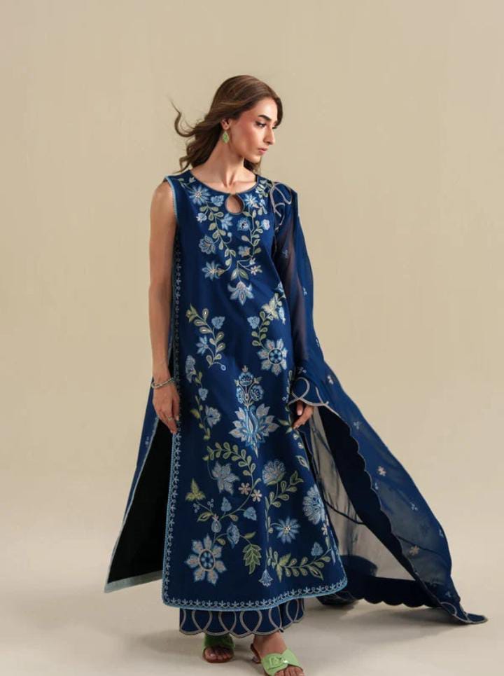 Dhanak 3-Piece Embroidered Suit with Dhanak Embroidered Dupatta (Art: 7004)