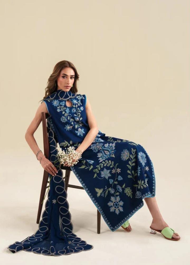 Dhanak 3-Piece Embroidered Suit with Dhanak Embroidered Dupatta (Art: 7004)