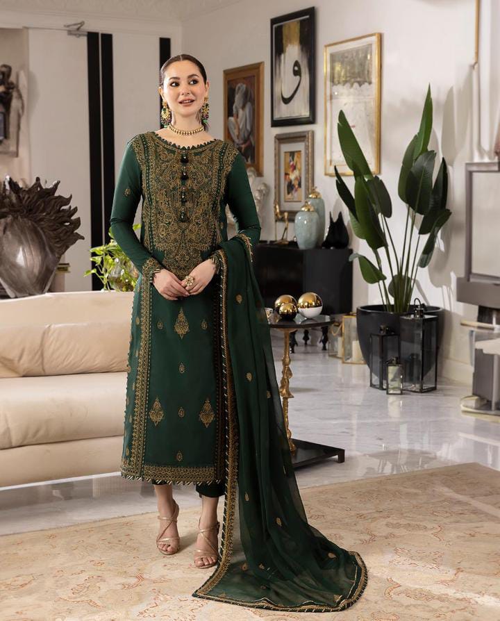 Dhanak 3-Piece Embroidered Suit with Chiffon Embroidered Dupatta (Art: 658)