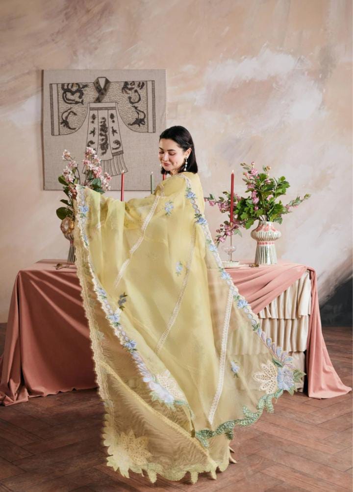 Dhanak 3-Piece Embroidered Suit with Khadi Net Pallu Embroidered Dupatta (Art: 6453)