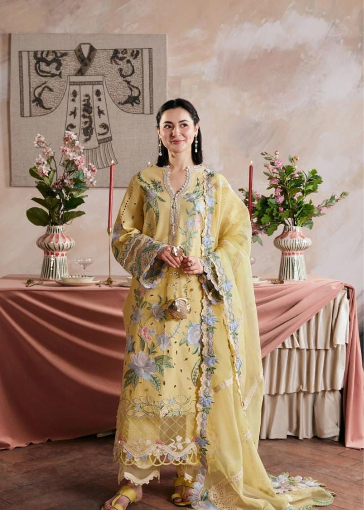 Dhanak 3-Piece Embroidered Suit with Khadi Net Pallu Embroidered Dupatta (Art: 6453)
