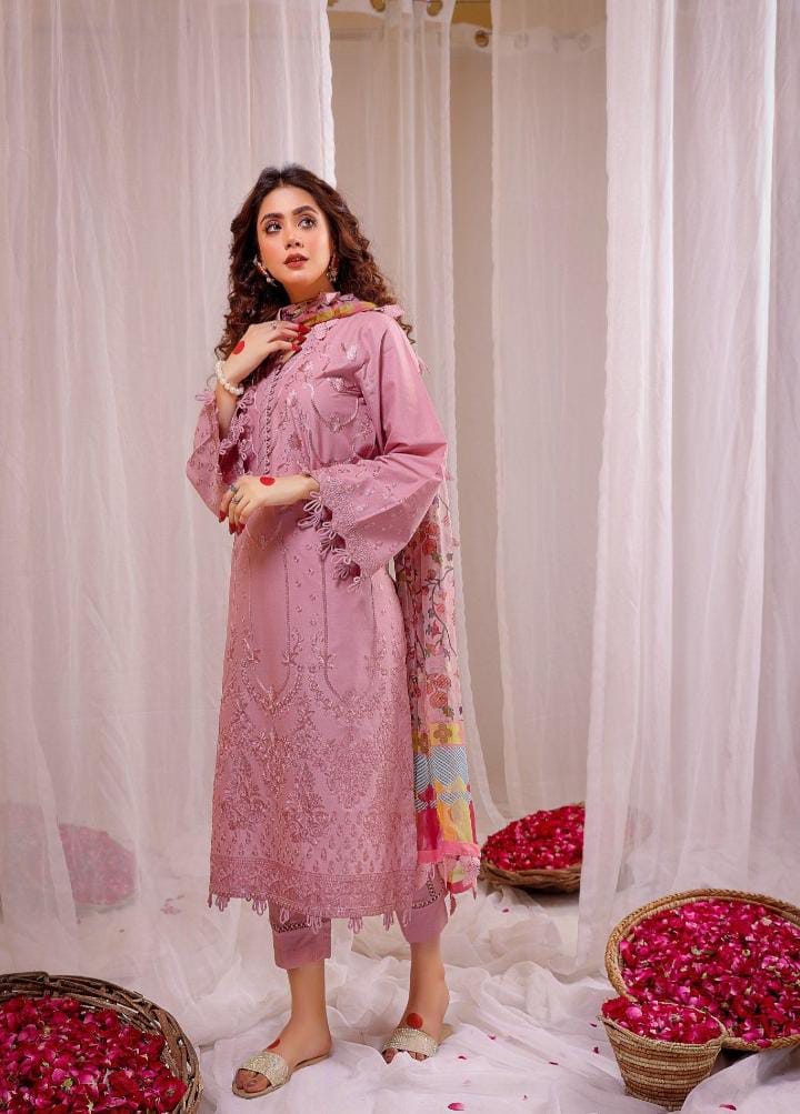 Dhanak 3-Piece Embroidered Suit with Digital Printed Wool Shawl (Art: 664)