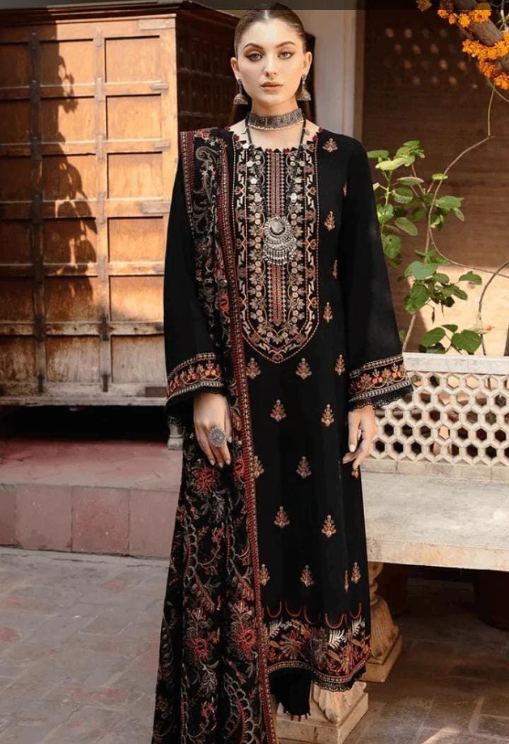 Dhanak 3-Piece Embroidered Suit with Dhanak Embroidered Shawl (Art: 1296)