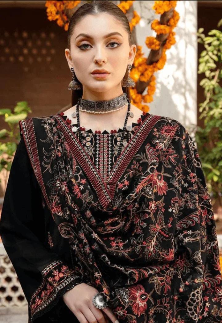 Dhanak 3-Piece Embroidered Suit with Dhanak Embroidered Shawl (Art: 1296)