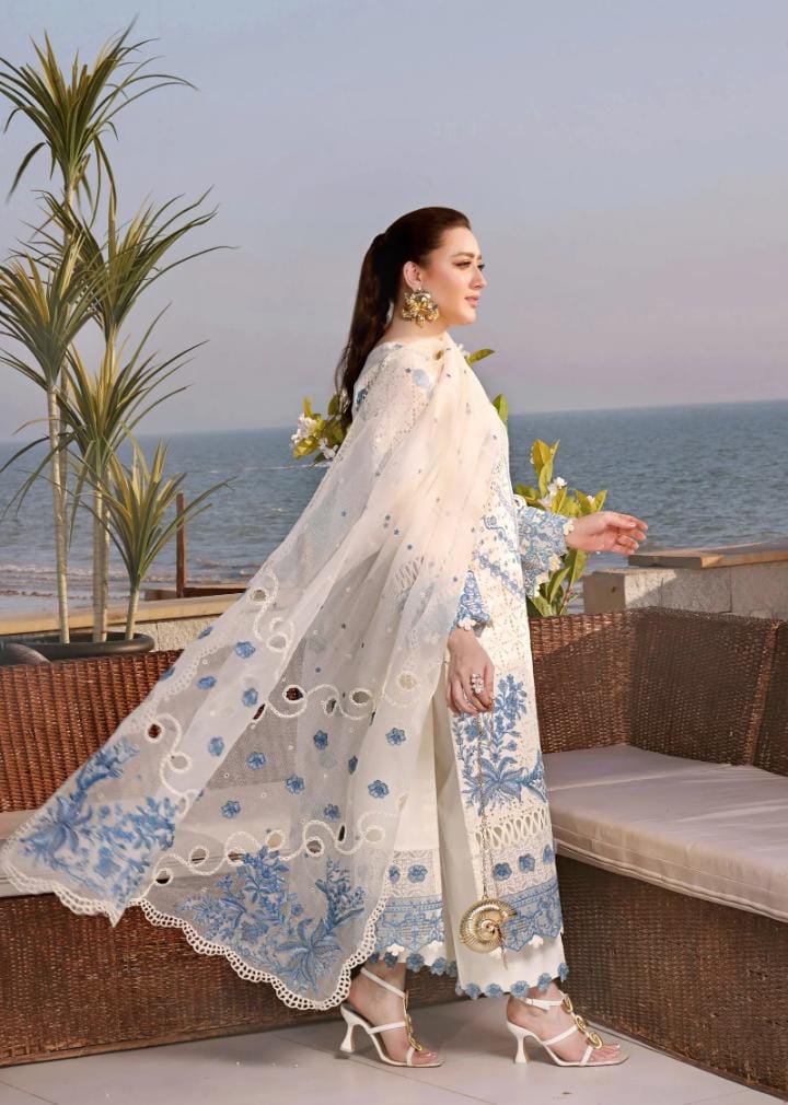 Dhanak 3-Piece Chikankari Embroidered Suit with Khadi Net Pallu Embroidered Dupatta (Art: 6335)