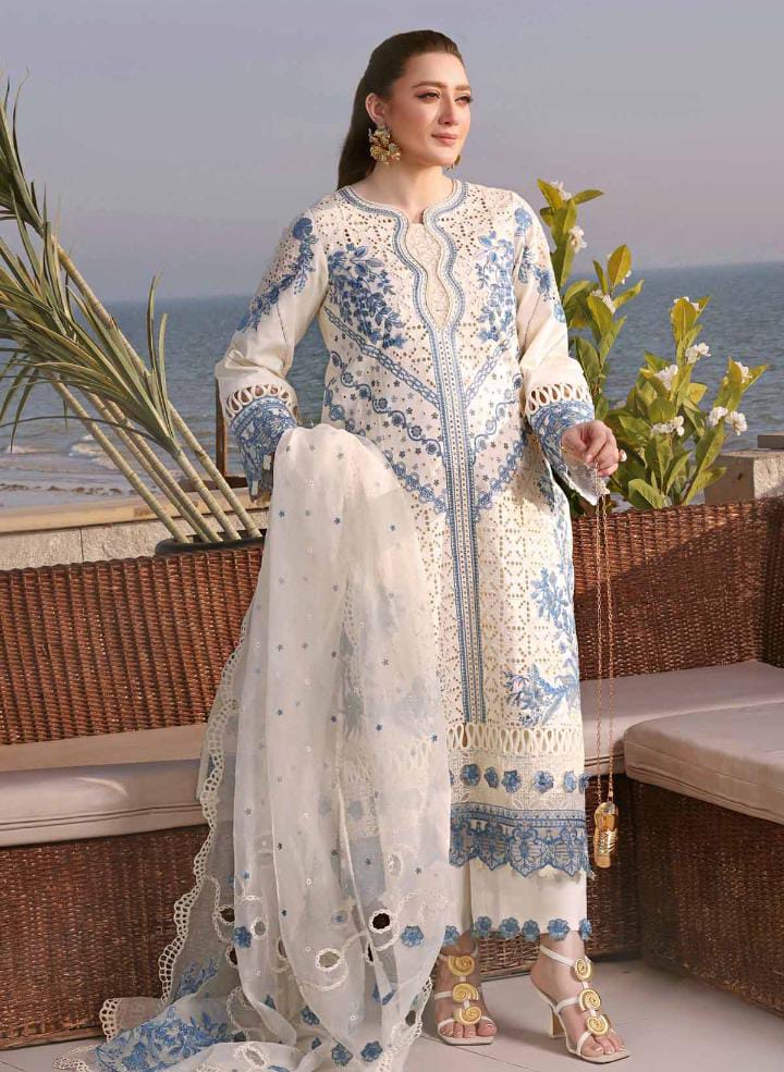 Dhanak 3-Piece Chikankari Embroidered Suit with Khadi Net Pallu Embroidered Dupatta (Art: 6335)