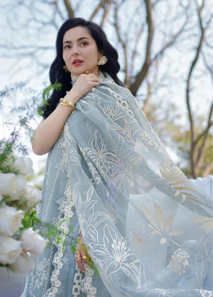 Dhanak 3-Piece Heavy Embroidered Suit with Ready-To-Wear 4-Sided Embroidered Border Shawl (Art: 6309)