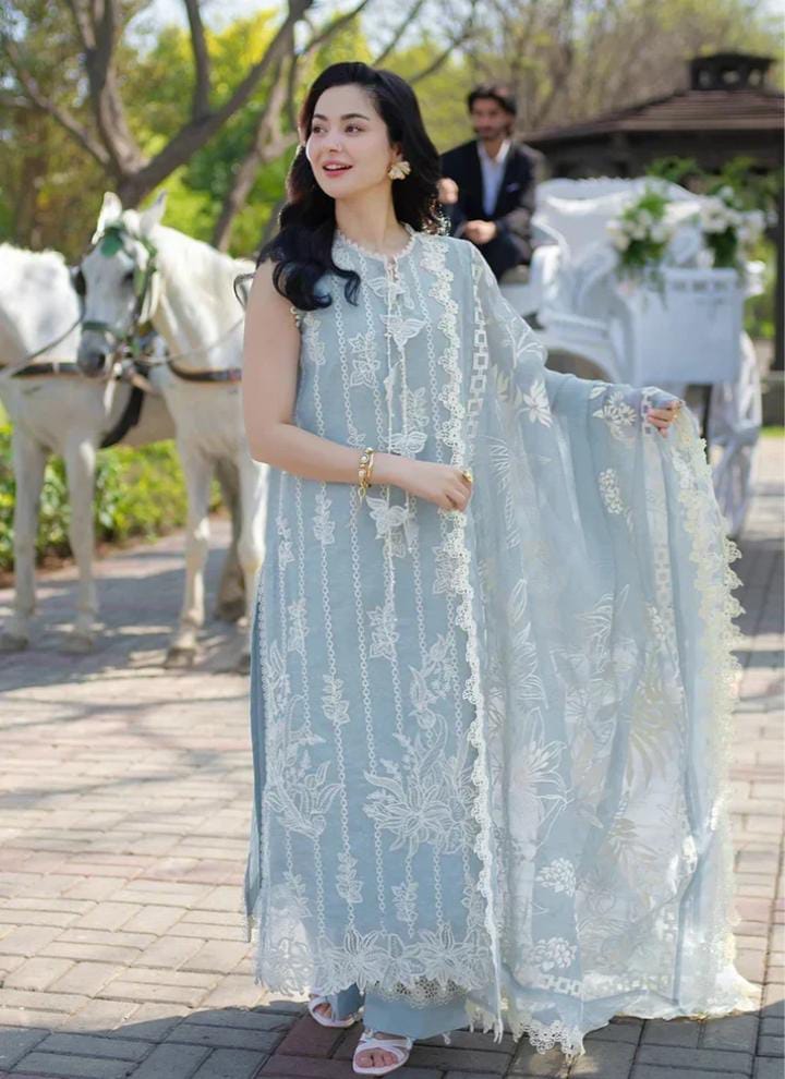 Dhanak 3-Piece Heavy Embroidered Suit with Ready-To-Wear 4-Sided Embroidered Border Shawl (Art: 6309)