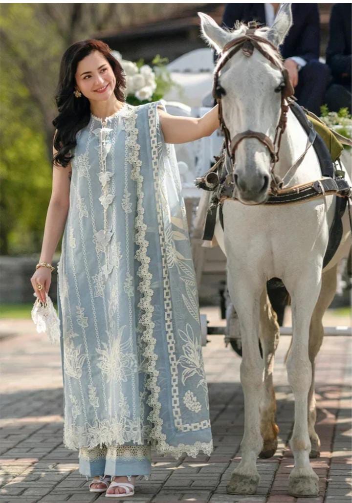 Dhanak 3-Piece Heavy Embroidered Suit with Ready-To-Wear 4-Sided Embroidered Border Shawl (Art: 6309)