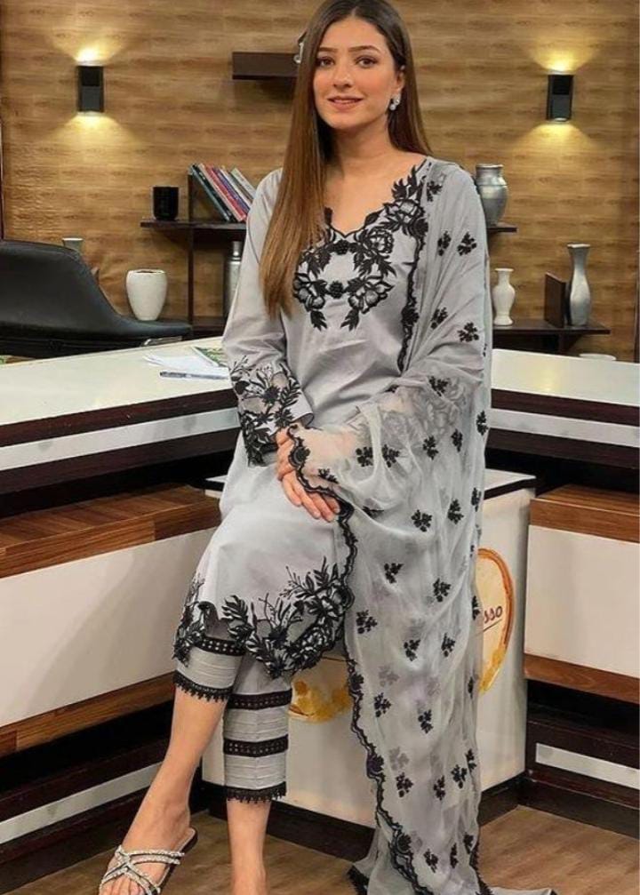 Dhanak 3-Piece Embroidered Suit with Chiffon Embroidered Dupatta (Art: 6138)