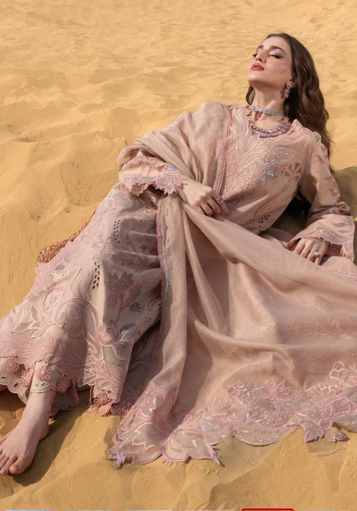 Dhanak 3-Piece Applique Embroidered Suit with Khadi Net Pallu Embroidered Dupatta (Art: 7005)