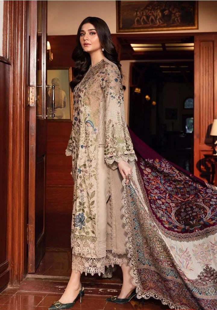 Dhanak 3-Piece Sequence Embroidered Suit with Digital Printed Wool Shawl (Art: 3391)