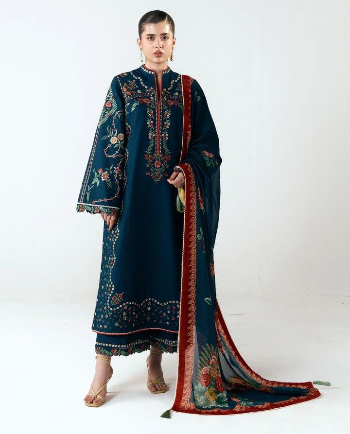 Dhanak 3-Piece Heavy Embroidered Suit with Digital Printed Wool Shawl (Art: 6395)
