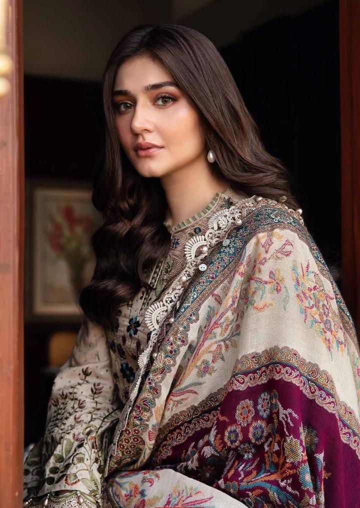 Dhanak 3-Piece Sequence Embroidered Suit with Digital Printed Wool Shawl (Art: 3391)