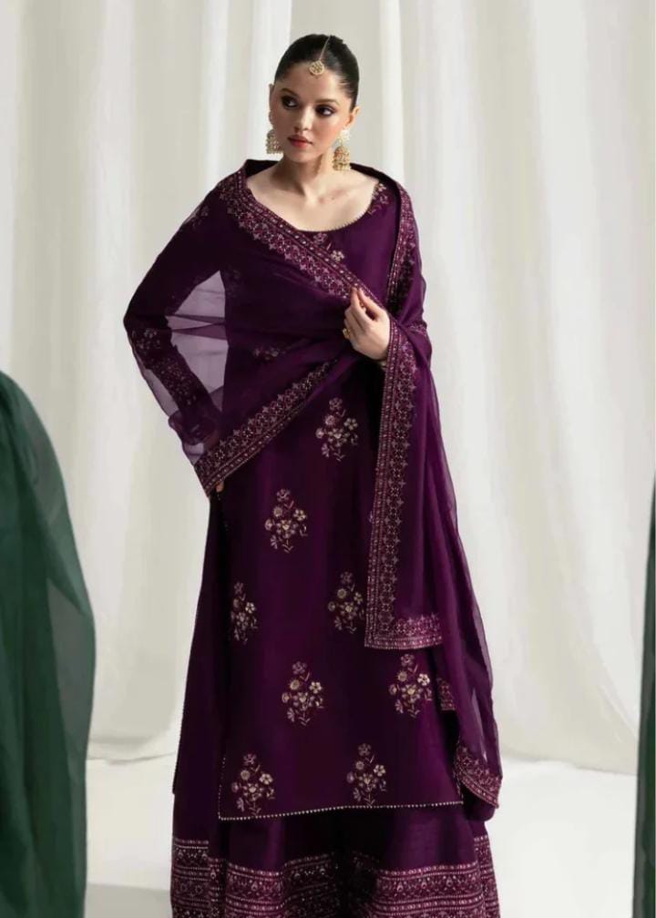 Dhanak 3-Piece Sequence Embroidered Suit with Chiffon Pallu Embroidered Dupatta (Art: 6316)