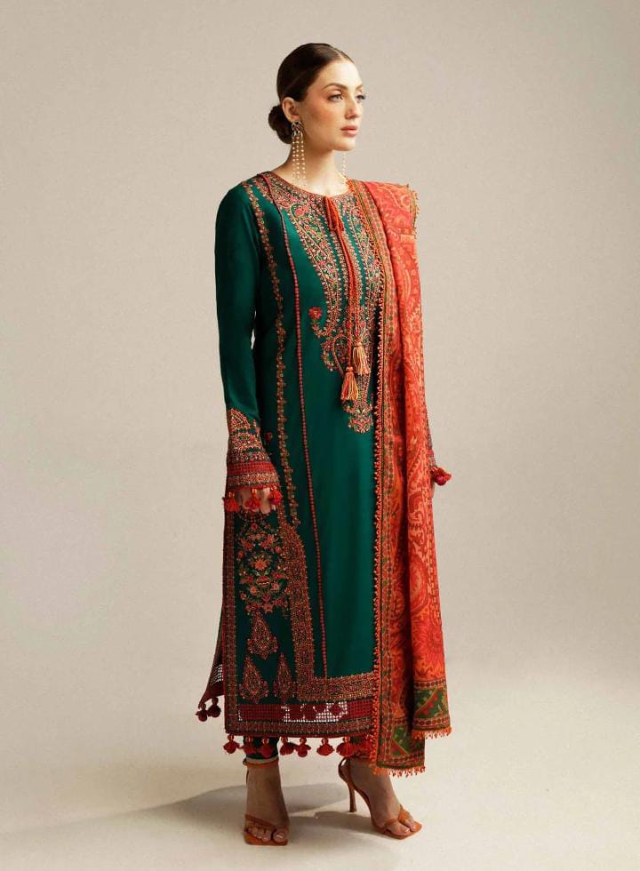 Dhanak 3-Piece Embroidered Suit with Digital Printed Wool Shawl (Art: 6113)