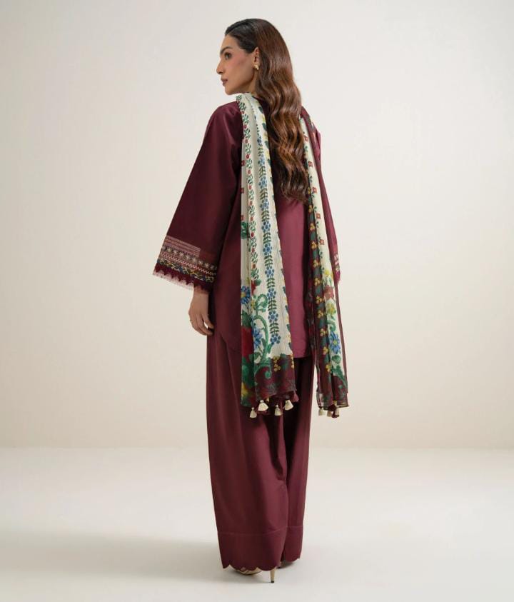 Dhanak 3-Piece Chikankari Embroidered Suit with Digital Printed Wool Shawl (Art: 6457)