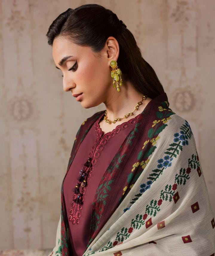 Dhanak 3-Piece Chikankari Embroidered Suit with Digital Printed Wool Shawl (Art: 6457)