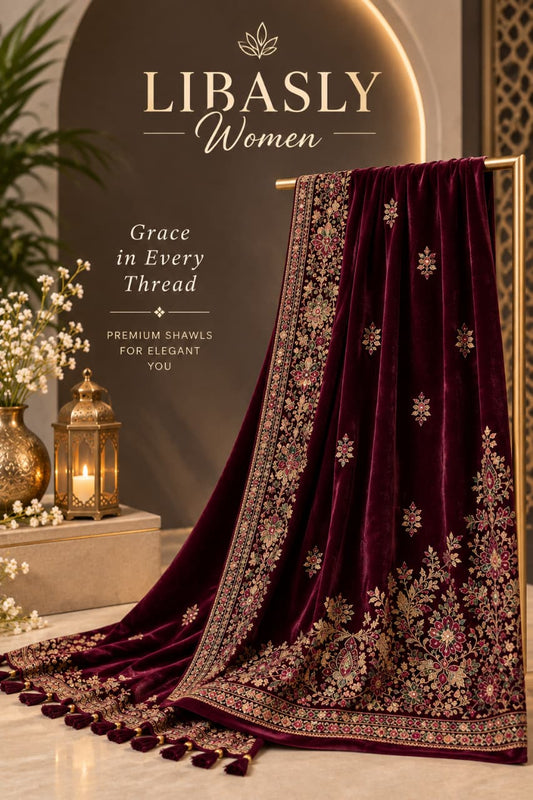 Ladies Embroidered Shawl ( Red Mehroon )