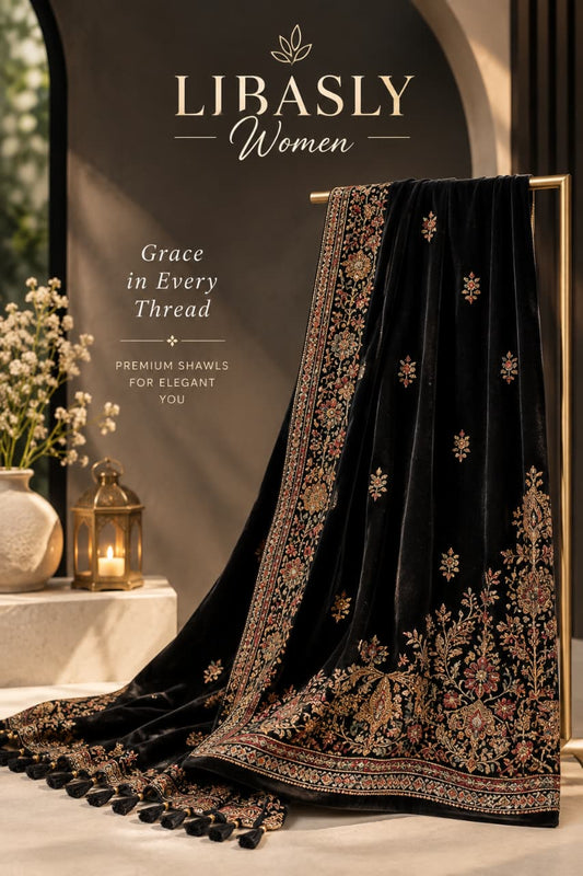 Ladies Embroidered Shawl ( Black )