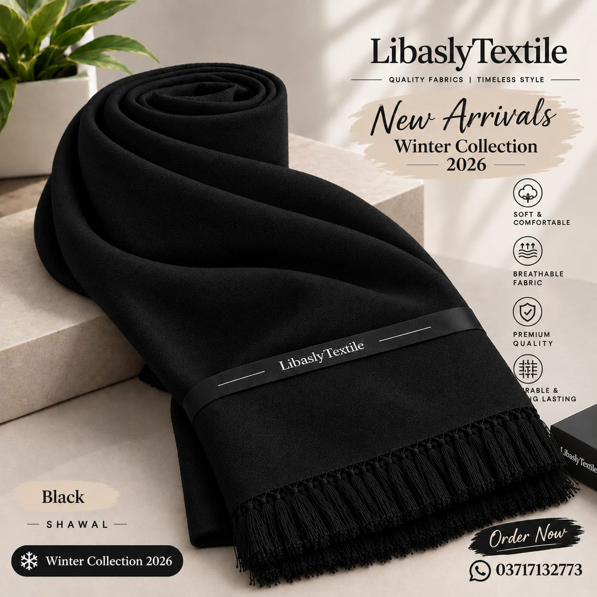 PREMIUM WOOL SHAWL ( Black  )